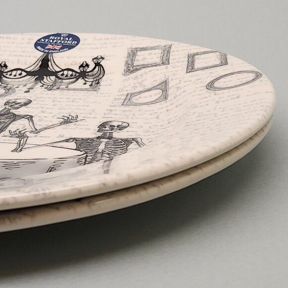 Set of 2 Dinner Plates - Royal Stafford Skeletons Dining Halloween China Dishes - Picture 2 of 6